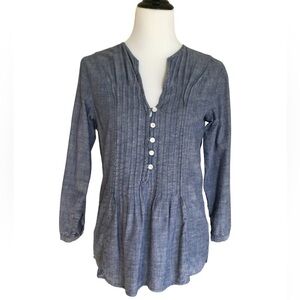 Gap Chambray Pintuck Blouse | Blue Lightweight Button Front Top | Size M